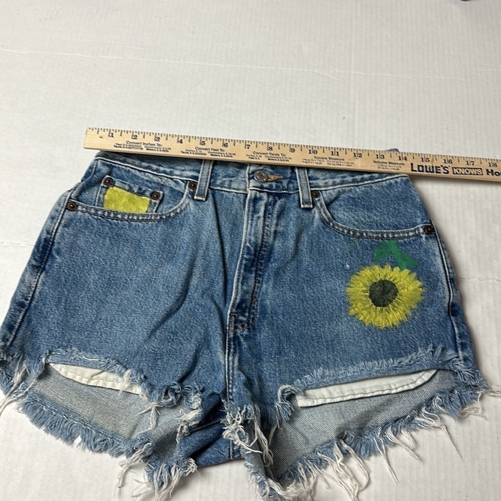Vintage 90s Levi’s 512 Cutoff ShortsHand-Painted Sunflower Denim Festival Indie - Picture 11 of 11